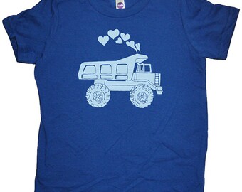 Heart Tshirt Kids - Valentines Day Boy Truck Shirt - Hearts Love Dump Truck Tee Shirt Top - Kids Tshirt 2T, 4T, 6, 8, 10, 12 - Gift Friendly