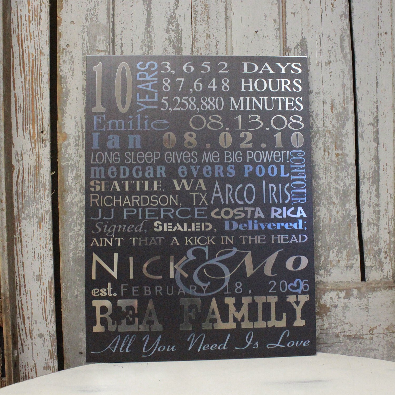 10 Anniversary Tin Metal Wall Art or Wood with by MadiKayDesigns