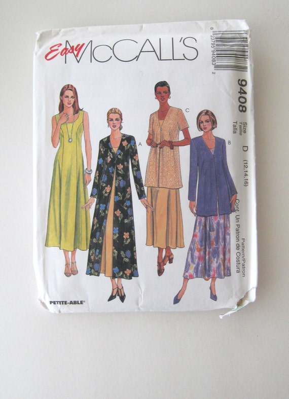 1990s Dress and Duster or Jacket Pattern McCalls 9408 Womens