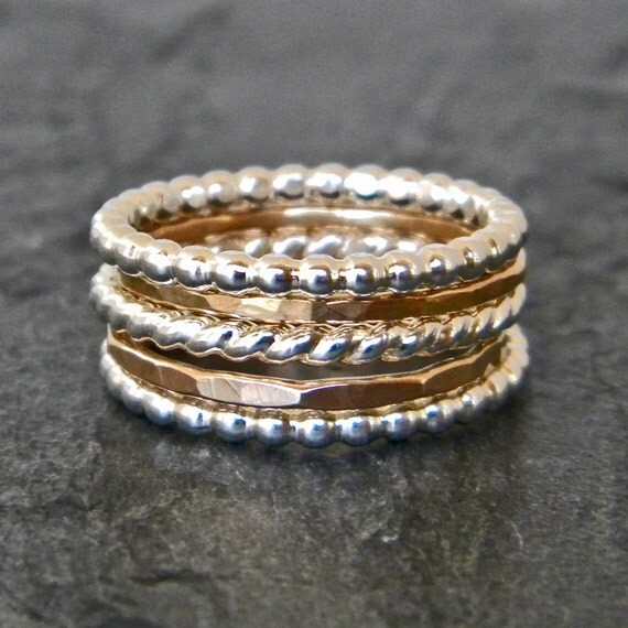  Silver  and Gold  Ring  Set Stacking  Rings  Stacking  Ring  Set