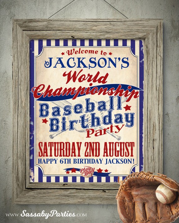 Vintage Baseball Party Sign - INSTANT DOWNLOAD - DIY Editable & Printable Birthday Decorations by Sassaby Parties Il_570xn