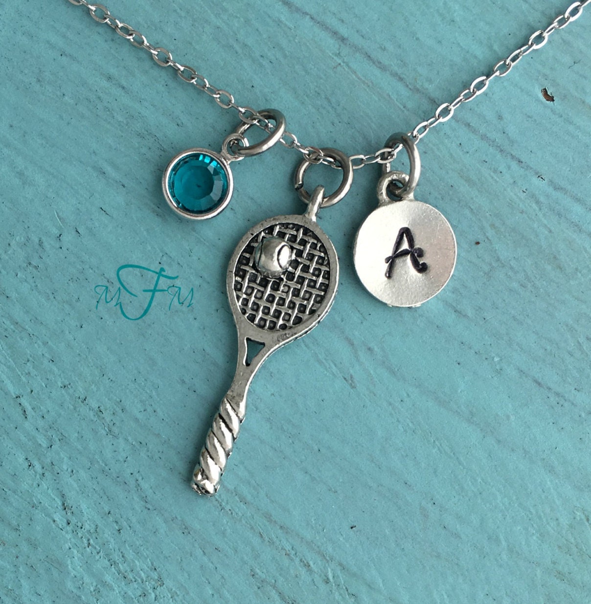 Tennis Racket Charm Necklace Personalized Necklace Silver