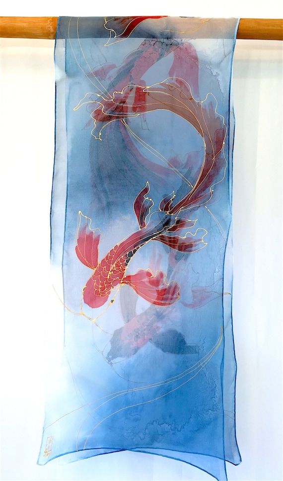 Large Silk Scarf Handpainted Gift for Wife by SilkScarvesTakuyo