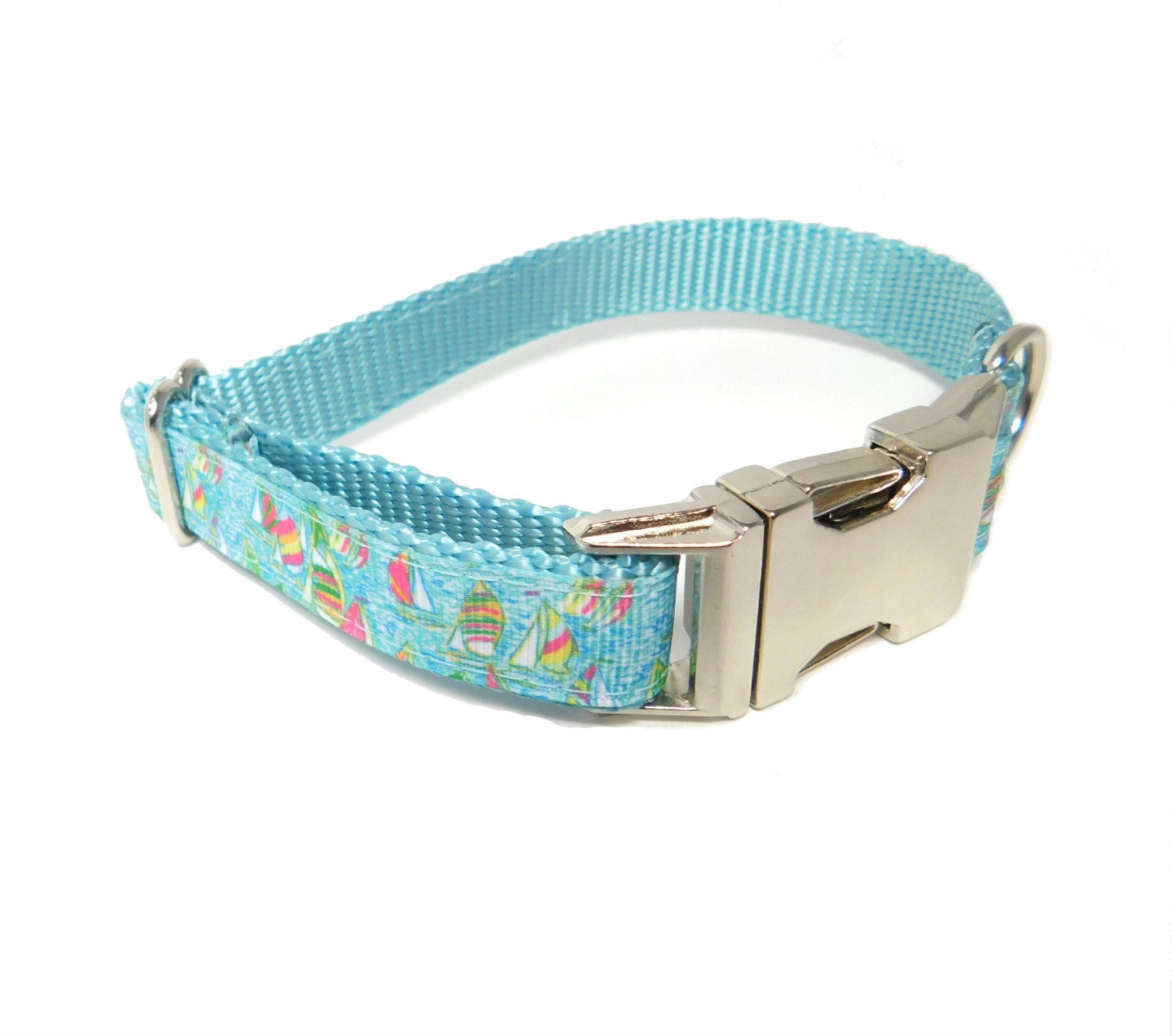 light blue sailboat dog collar