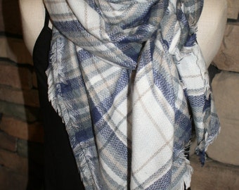 Plaid Tartan Blanket Scarf Blue Gray Plaid Scarf Christams Gift Scarves Zara Style Plaid Bloggers Favorite-New Color