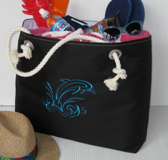 Extra Large Nautical Beach Bag Waterproof Black by maggieanns