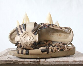 Vintage Metallic Leather Huarache Sandals Sz 7W