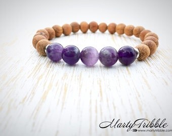Purple Amethyst Bracelet, Wood Gemstone Healing Bracelet, Vegan Bracelet, Amethyst Jewelry, Amethyst Bracelet, Purple Crystal Gem Bracelet