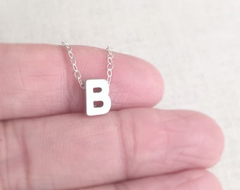 Small Letter B Necklace, Initial Necklace, Sterling Silver Necklace, Letter B Charm, Initial B Ncklace, Personalized Necklace,Christmas Gift