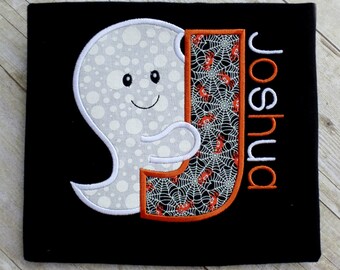 Glow in the dark ghost alphabet shirt, Ghost boy Halloween shirtglow in the dark spider web fabric, boy shirt, Halloween shirt