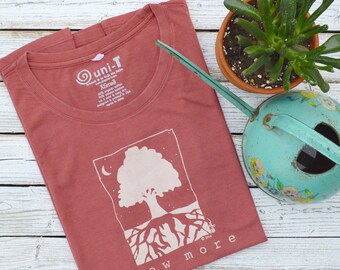 GROW MORE Womens Tshirt, Eco-friendly Bamboo Clothing, Tree T shirt, Gardening Tee, Environmental T-shirt by Uni-T