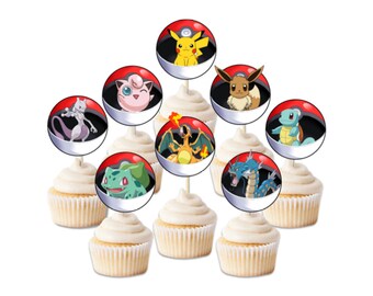 Pokemon toppers, Pokemon Cupcake Topper, Pokemon Favor, Pokemon Party, Pokemon decoration