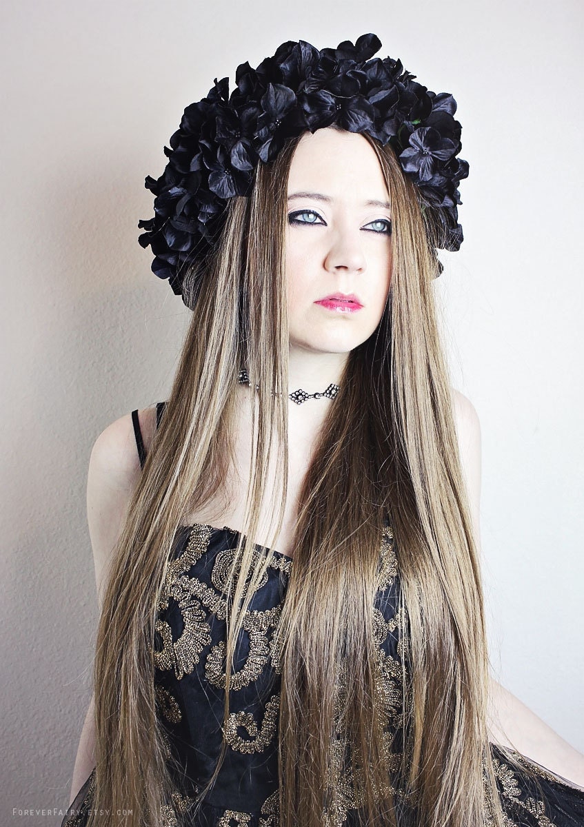 Black Flower Crown Adult Floral Crown Gothic Fairy by ForeverFairy
