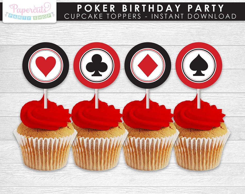 Casino Night Poker Theme Cupcake Toppers Red Black