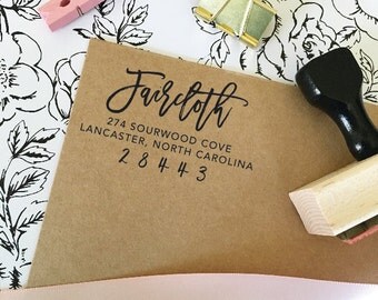 Custom Address Stamp, Self Inking Return Address Stamp, Wood Stamp with Handle, Bridal Shower Gift, Address Stamps (T373)