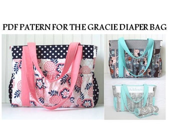 PDF Pattern for Gracie Diaper Bag Coral and Navy Arrow and Gray Owl and Aqua