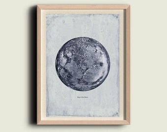 Map of the Moon Vintage Print Wall Art Decor Poster