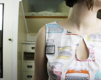 Typewriter Keyhole Dress - Sleeveless, Retro, Geek, Nerd, 50s, Cut Out, Spring