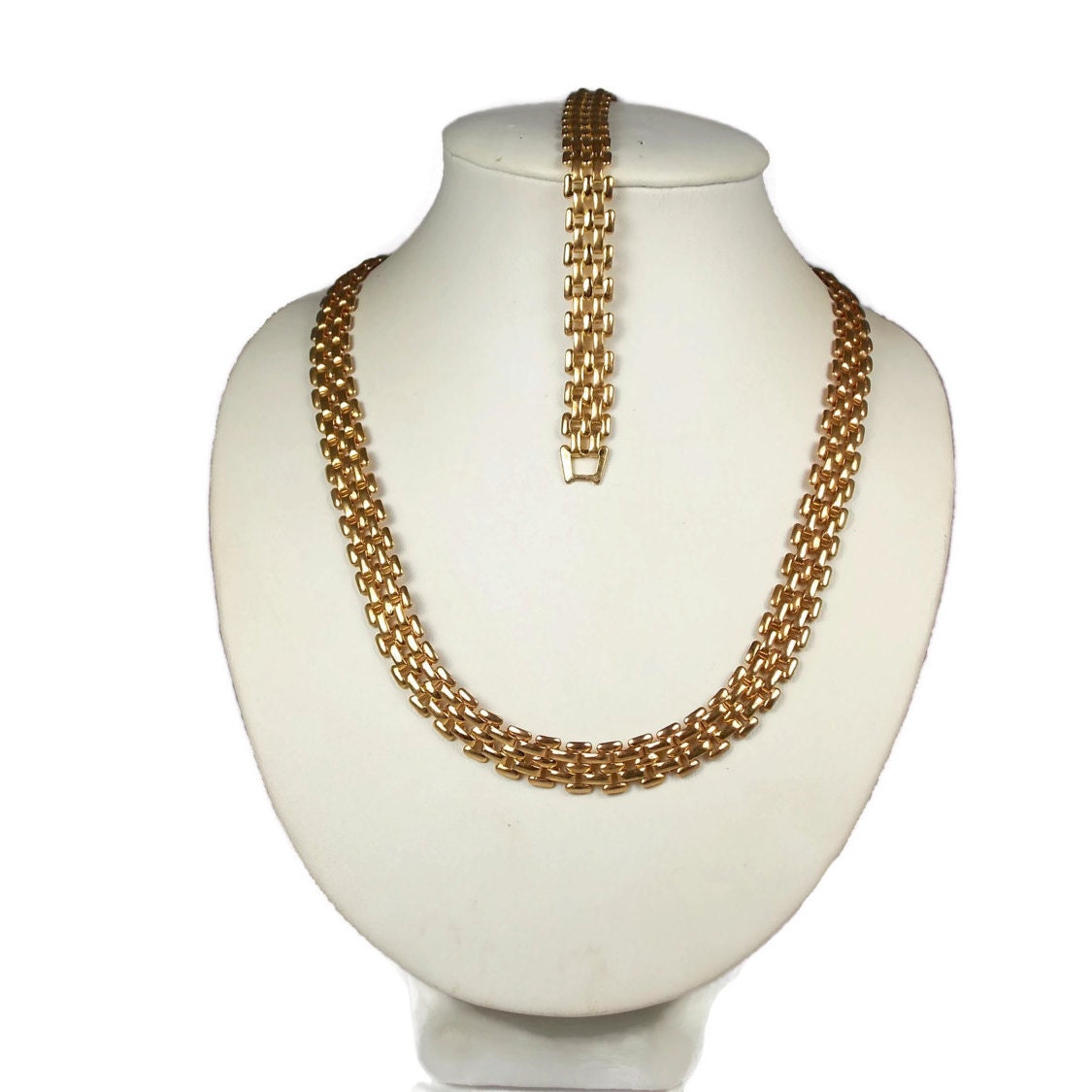Gold Tone Chain Link Necklace Bracelet Set by TheFashionDen