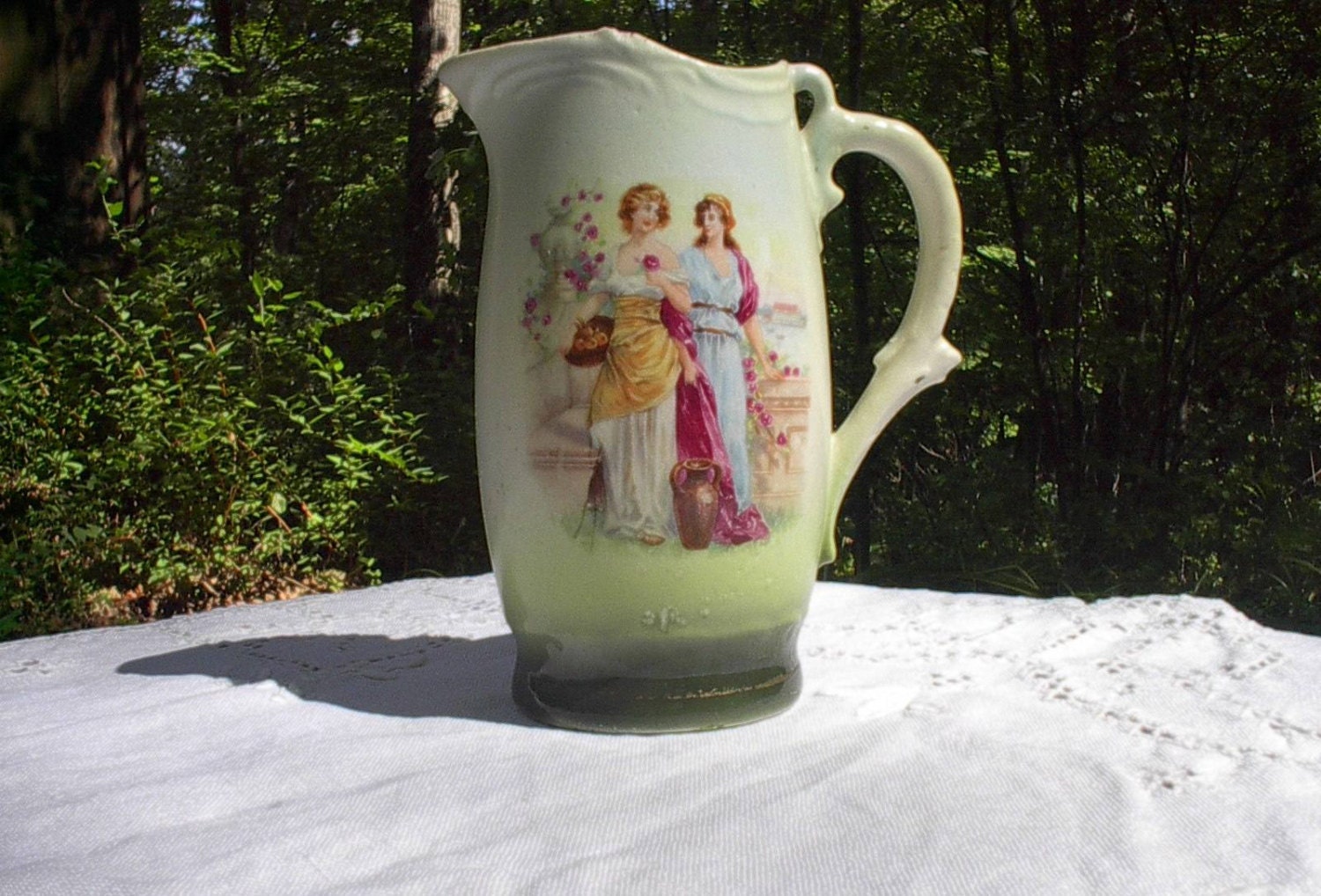 Antique Milk Pitcher Ladies with Flowers Made in