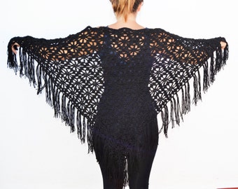 cape au crochet,black crocheted shawl