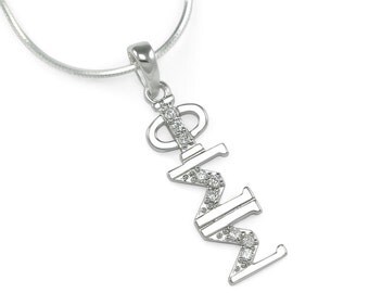 Phi Sigma Sigma Sterling Silver Lavaliere set with simulated Diamonds // ΦΣΣ Sorority// Sorority Gifts// Sorority Letters/ Sorority necklace
