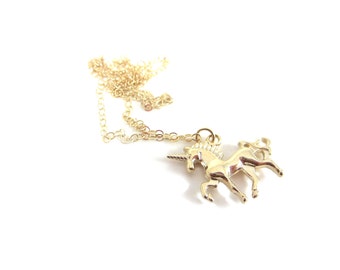 UNICORN NECKLACE | Tiny Unicorn Charm | Small 24K Gold Plated Minimalist Layering Necklace | Dainty Fantasy Fairytale Childrens Jewelry