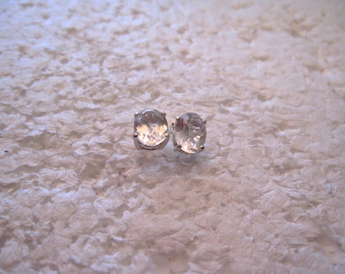 White Topaz Stud Earrings, 9x7mm Oval, Natural, Set in Sterling Silver E859