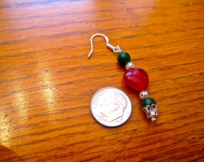 Ruby and Emerald Drop Earrings, Natural Gemstone Beads, Approx. 2.5" long, E904