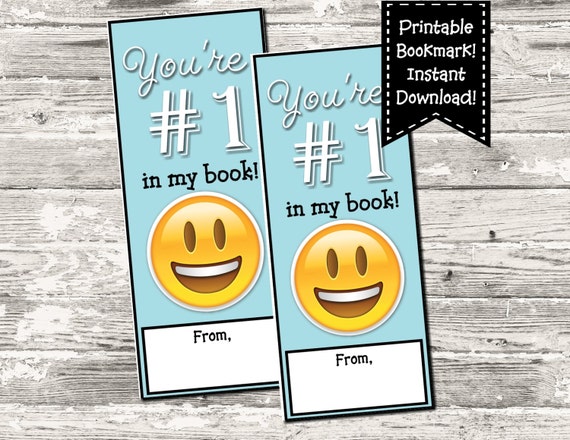 instant download emoji printable blue bookmark digital by design 13