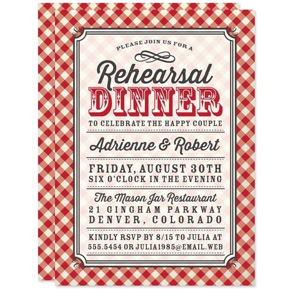 Red & White Gingham Rehearsal Dinner Invitations - Printed Rehearsal Dinner Invitations - Rustic Country Invites Il_570xn