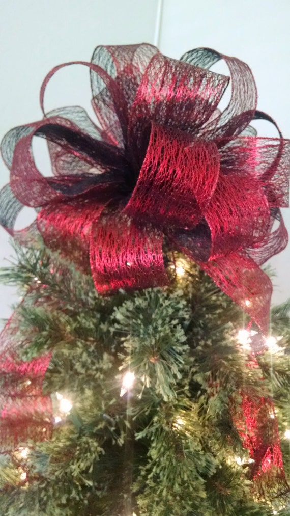 Red Tree Topper Bow Christmas Tree Topper Topper Bow