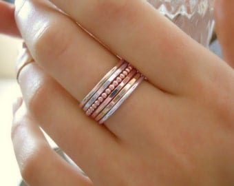 Set Of 6 Rings, Assorted Rings, Colored Stackable Ring Set, Gold filled Ring, Sterling silver Ring, Skinny Ring Set, 6 Thin Stacking Rings