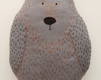 Woodland plush bear, animal shaped pillow, gray animal soft toy, big stuffed animals, woodland baby shower, woodland creature, kids soft toy