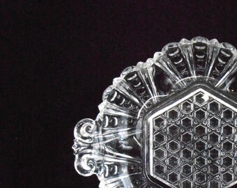 Pressed Glass Dish, Vintage Anchor Hocking Pressed Glass Nappy, Vintage Glass Candy Dish, Glass Relish Dish, Pressed Glass Nut Dish