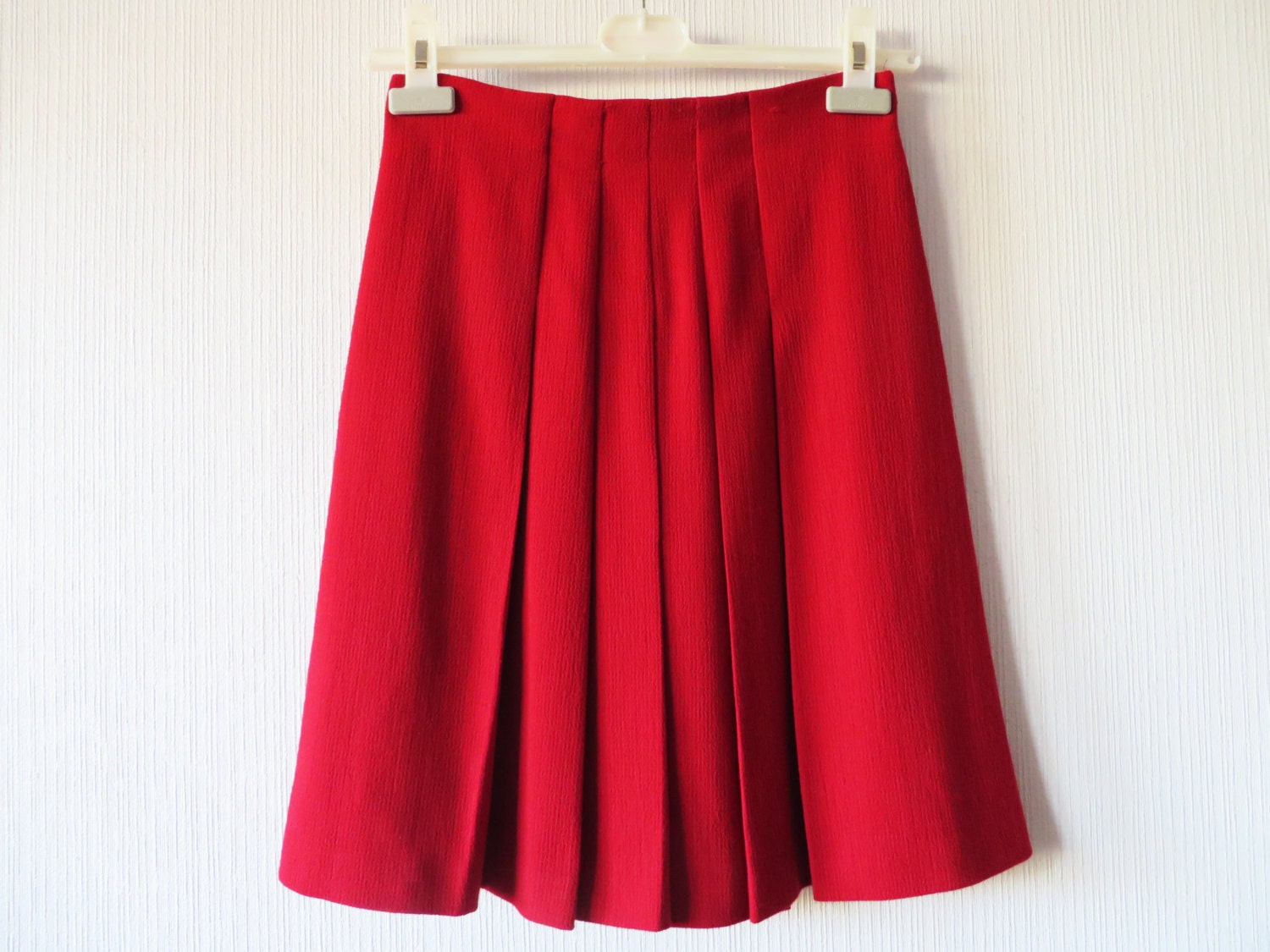 Red Pleated Skirt Red Wool Skirt High Waisted Skirt Hot Red