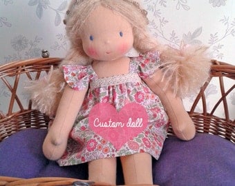 Custom doll order - Made to order - Waldorf doll - 35cm / 14" doll with a light peach skin colour, blonde, brown or red hair - Rag doll