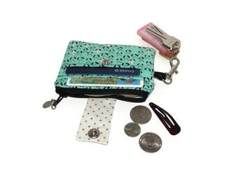Keychain Wallet, Keyfob Wallet, Travel Wallet, Mini Zip Wallet, Chapstick holder, Cotton & Steel Panda, Mint Green Coin Pouch, Lipbalm Pouch