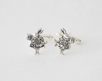 White Rabbit Cufflinks, Wonderland Cufflinks, Gifts for Men, Mens Accessories, Rabbit Cuff Links, Alice Cufflinks, Bunny Cufflinks, Hearts