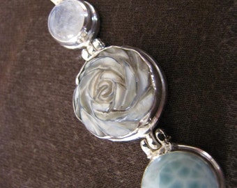 Sterling Silver Moonstone Mother of Pearl and Larimar Pendant