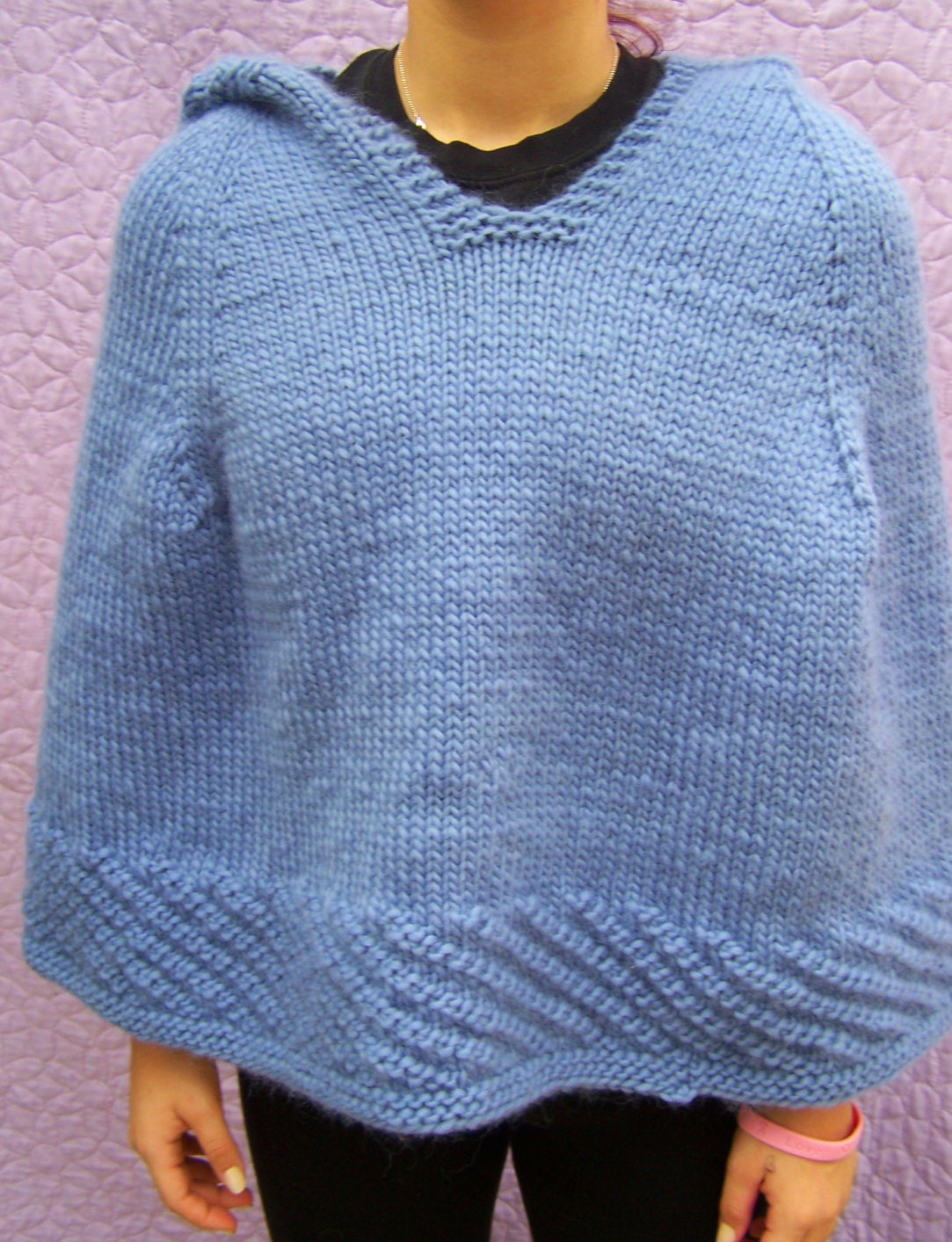 Chunky Knit Poncho Blue Hooded Poncho Poncho Sweater Wool