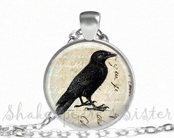 Crow Necklace - Raven Jewelry - Black Crow Necklace - Art Pendant - Black Raven Necklace