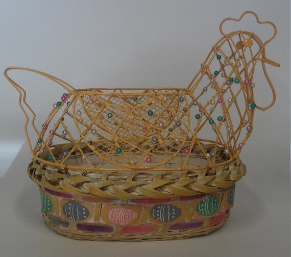 Vintage Chicken Basket Wire Shaped Vinyl Coated Vintage Basket