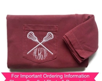 Monogram Shirt - Lacrosse Monogram Pocket Tee - Comfort Color Pocket Tees -Short Sleeve T Shirt - Monogrammed Clothing -Lacrosse Player Gift