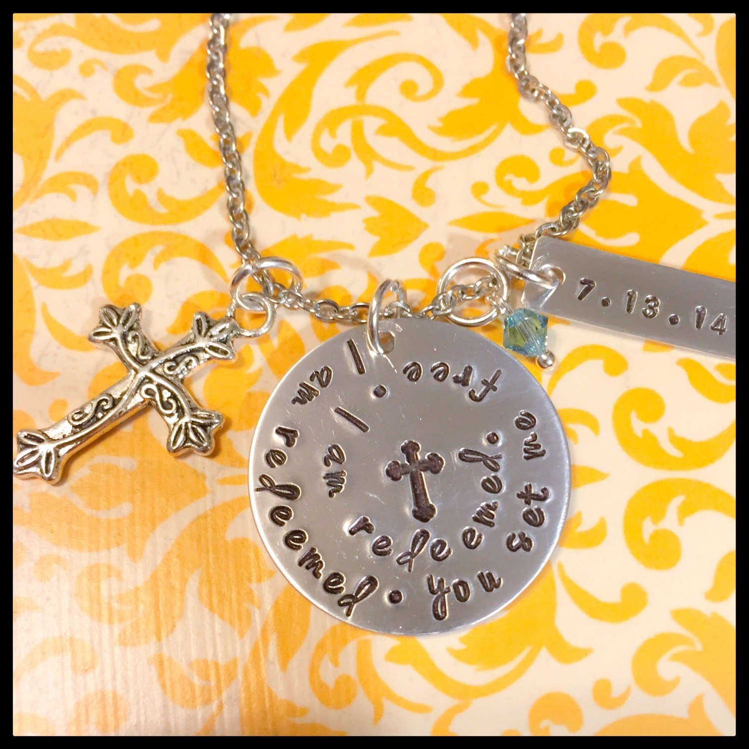 Christian Jewelry Personalized Baptism Hand Stamped Necklace