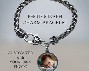 Photograph Bracelet - Photo Bracelet - Custom Picture Bracelet - Photo charm bracelet - twist bracelet - heart clasp bracelet