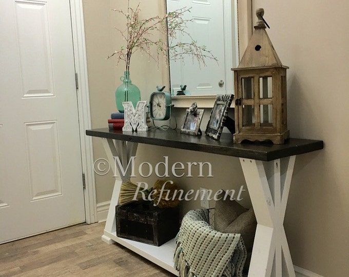 The Aubrey rustic farmhouse entryway table, farmhouse table, console table, buffet table.