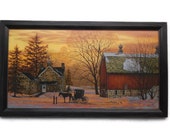 Evening Visit, Amish art print, country home decor, primitive decor, wall hanging, horse and buggy, handmade, real wood frame, Made in USA