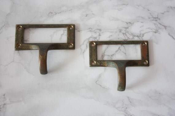 Vintage Brass Card Catalog Drawer Pulls / Library