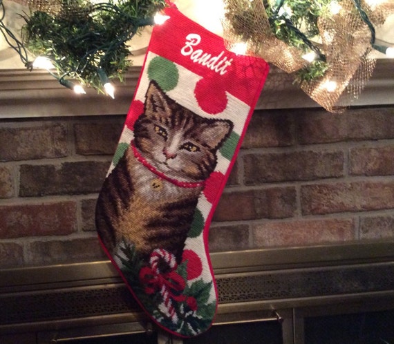 Tabby Cat Needlepoint Christmas Stocking